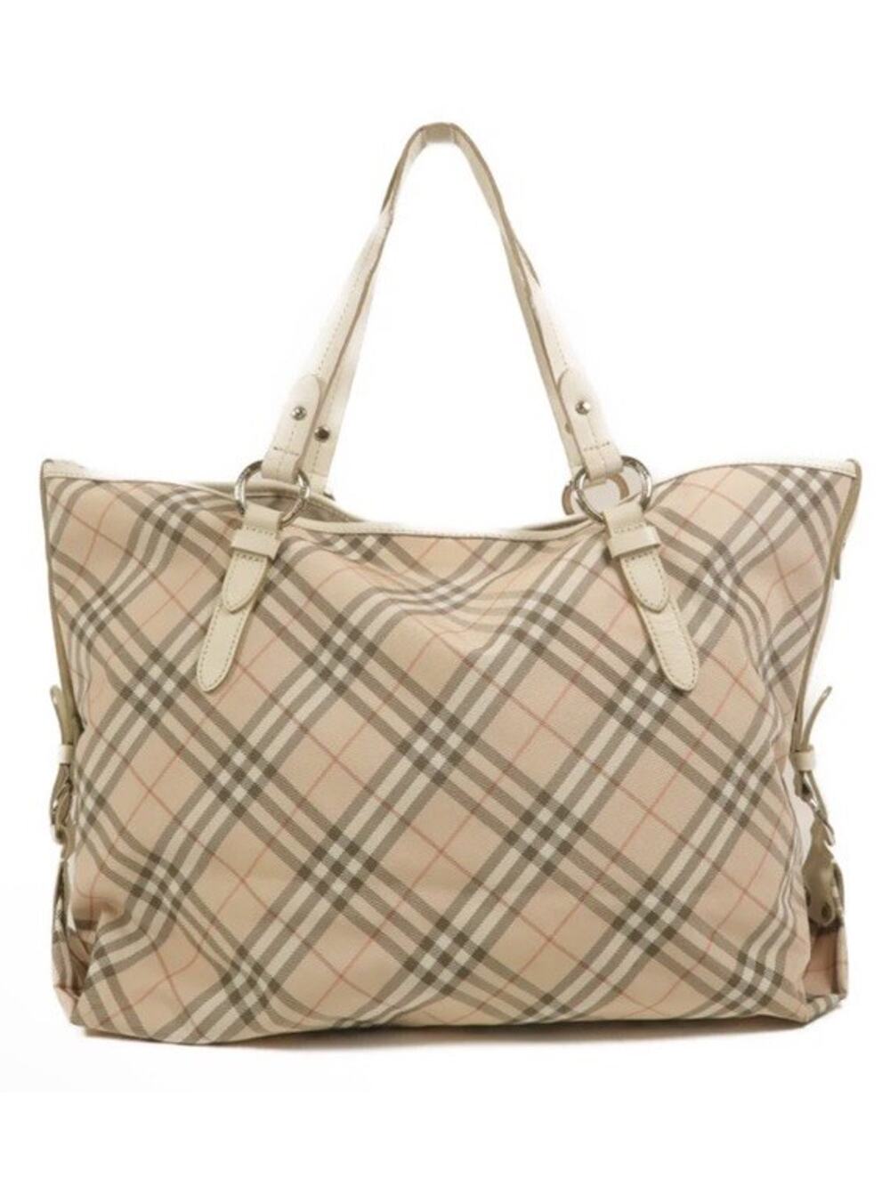 Burberry Nova Check Tote Bag Beige Double Handles Silver Hardware Women